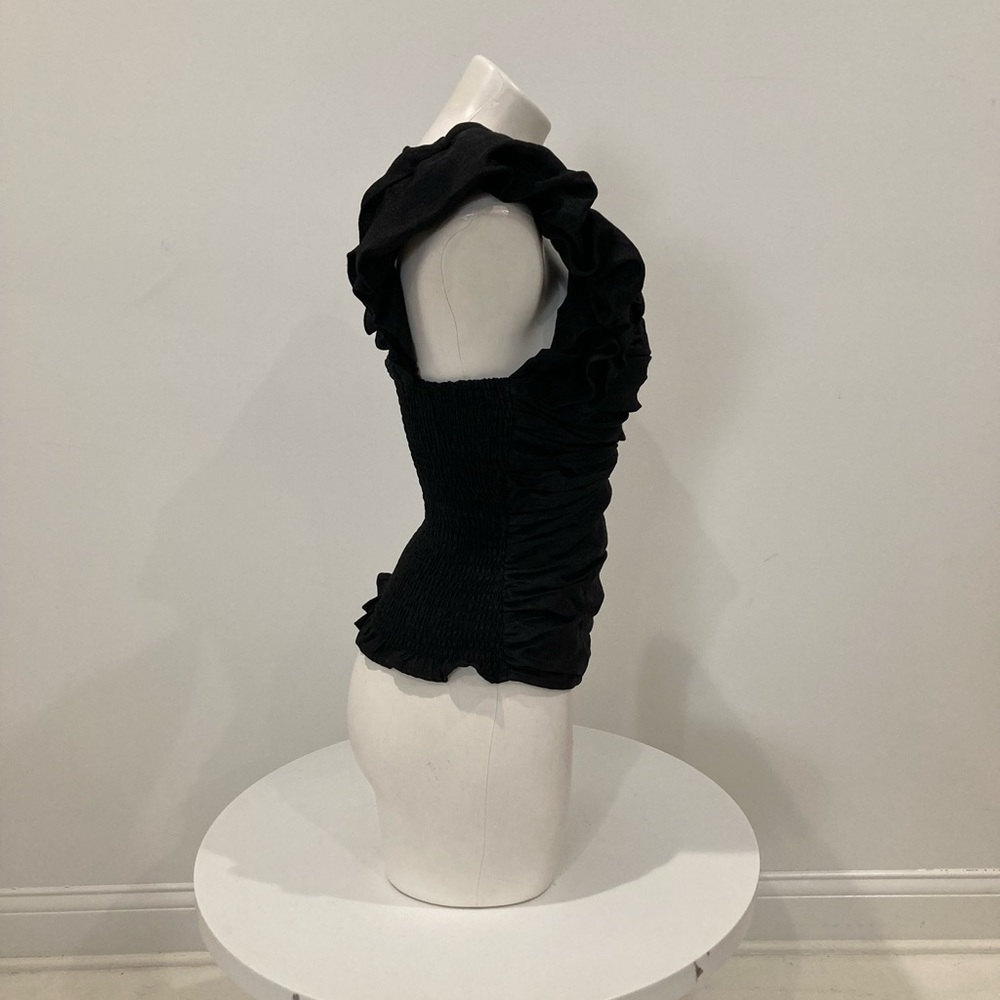 NWOT BEBE Black Ruched Organza Halter Top Ruffled Straps Small - Picture 8 of 16